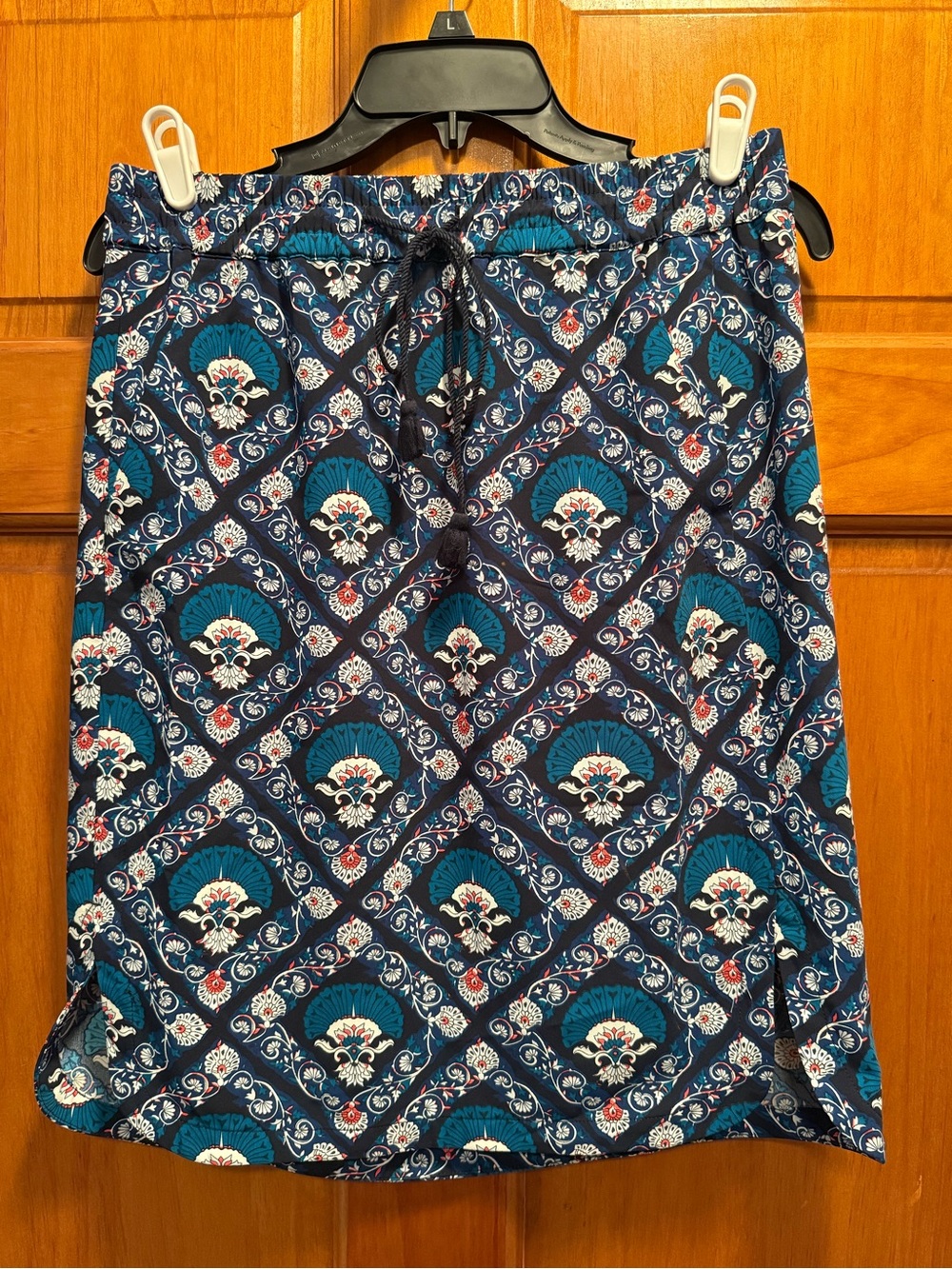 LOFT Navy Pencil Skirt with Teal & White Pattern